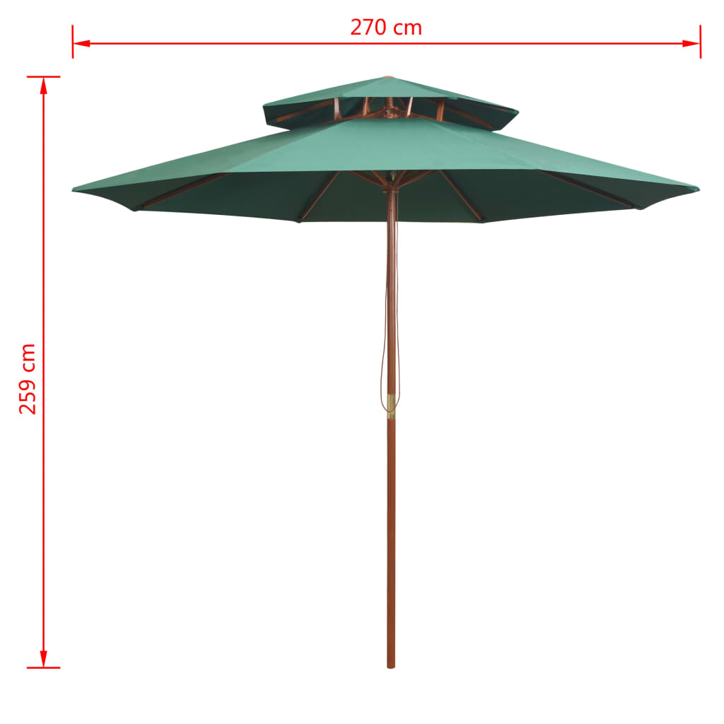 Umbrelă de soare dublă, 270x270 cm, stâlp de lemn, verde Lando - Lando