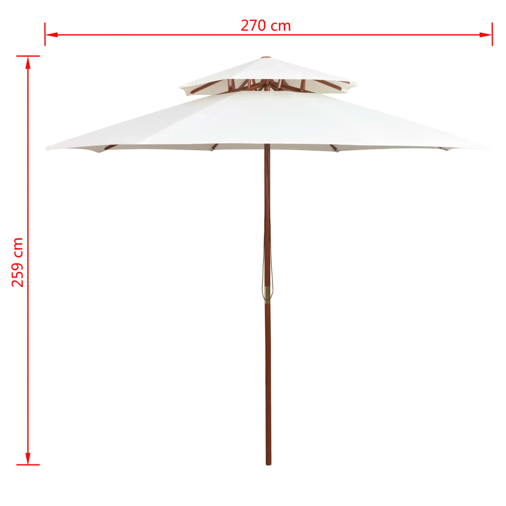 Umbrelă de soare dublă, 270x270 cm, stâlp de lemn, alb crem Lando - Lando