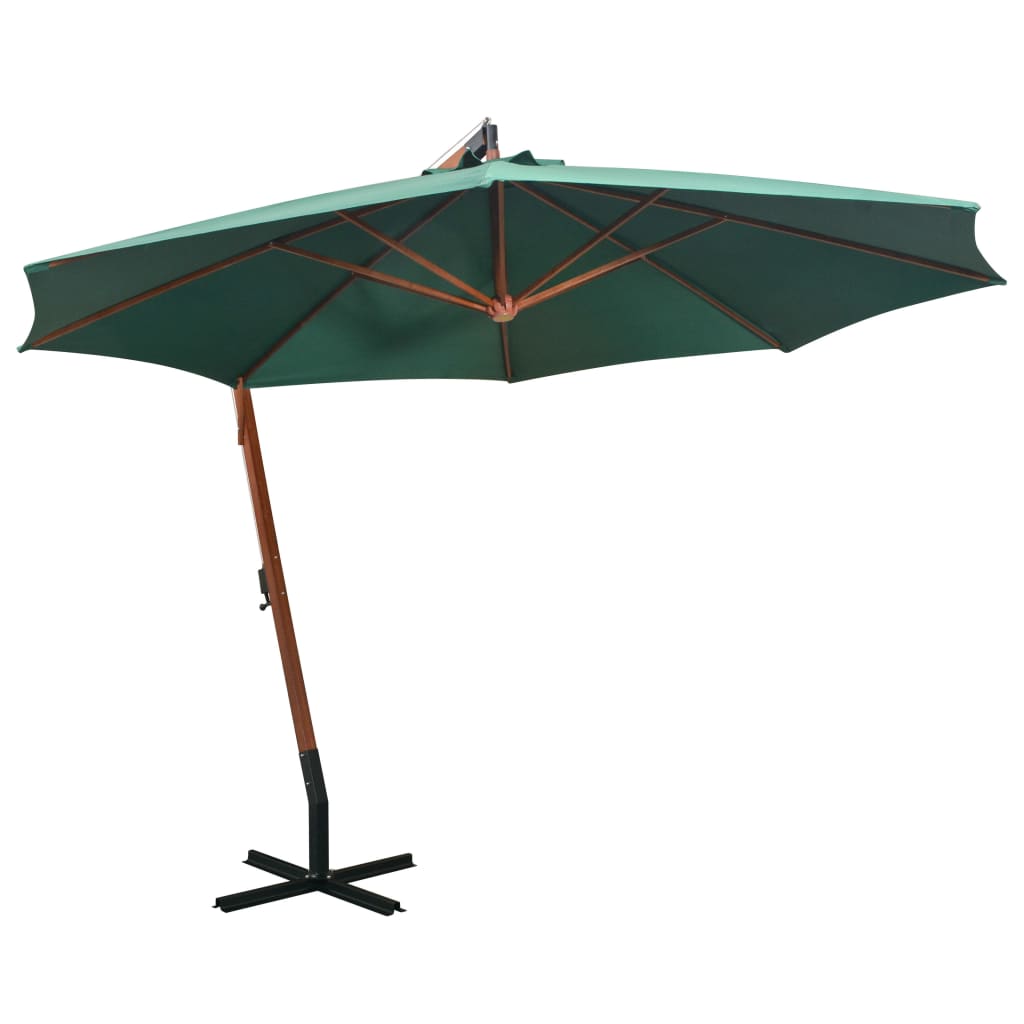 Umbrelă de soare suspendată 350 cm, stâlp din lemn, verde Lando - Lando