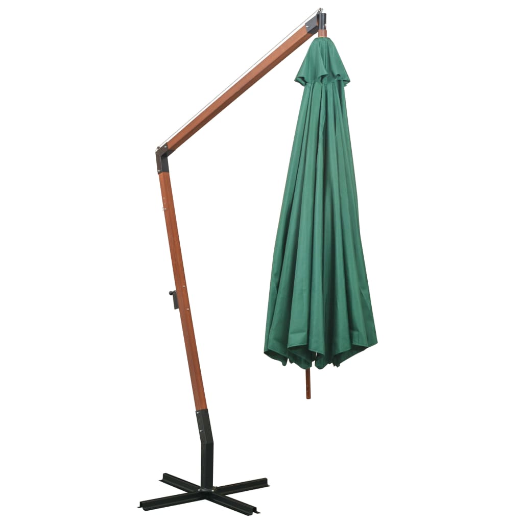 Umbrelă de soare suspendată 350 cm, stâlp din lemn, verde Lando - Lando