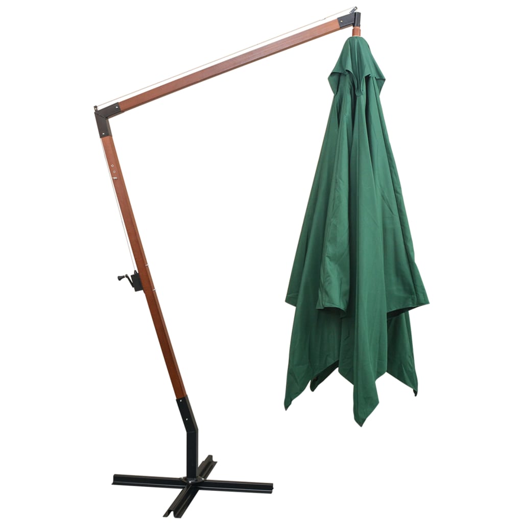 Umbrelă de soare suspendată, stâlp de lemn, 300x300 cm, verde Lando - Lando