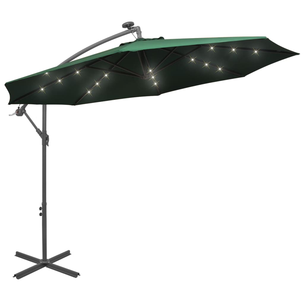 Umbrelă suspendată, iluminare LED, 300 cm, verde, stâlp metalic Lando - Lando