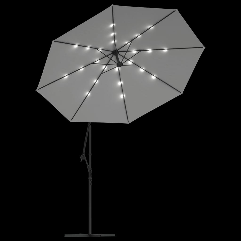 Umbrelă soare suspendată, iluminare LED, stâlp metalic 300 cm - Lando