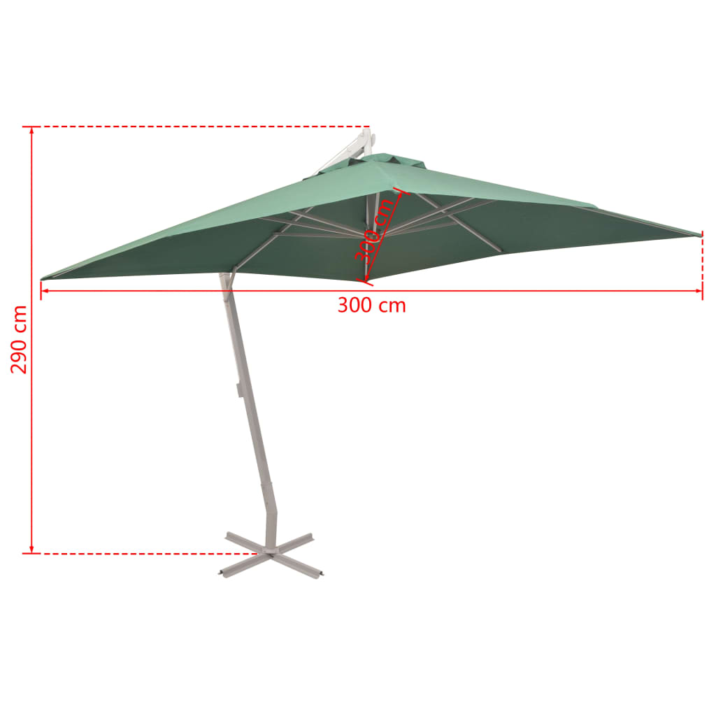 Umbrelă suspendată, stâlp de aluminiu, 300x300 cm, verde - Lando