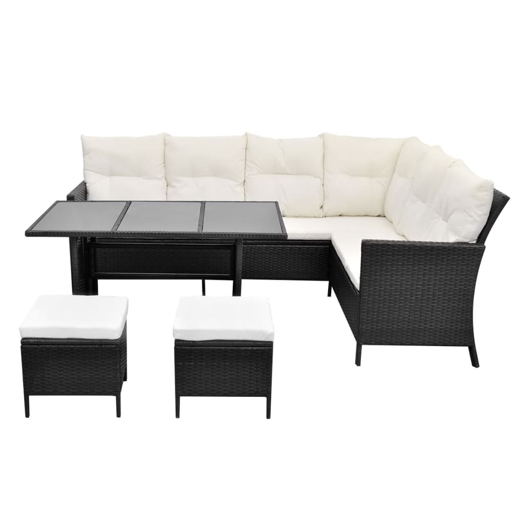 Set mobilier de grădină cu perne, 4 piese, negru, poliratan Lando - Lando