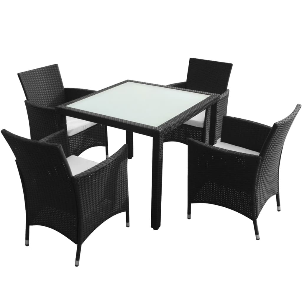 Set mobilier de exterior cu perne, 5 piese, negru, poliratan Lando - Lando