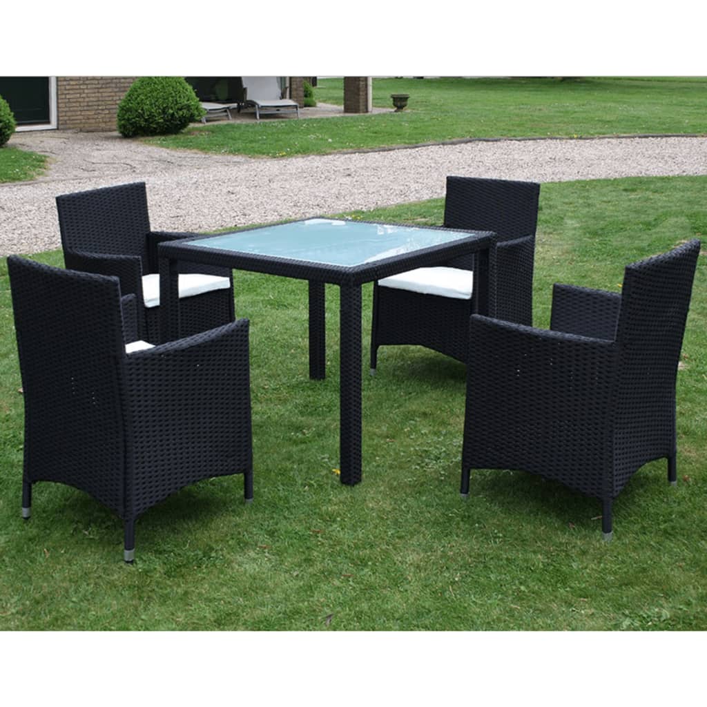 Set mobilier de exterior cu perne, 5 piese, negru, poliratan Lando - Lando