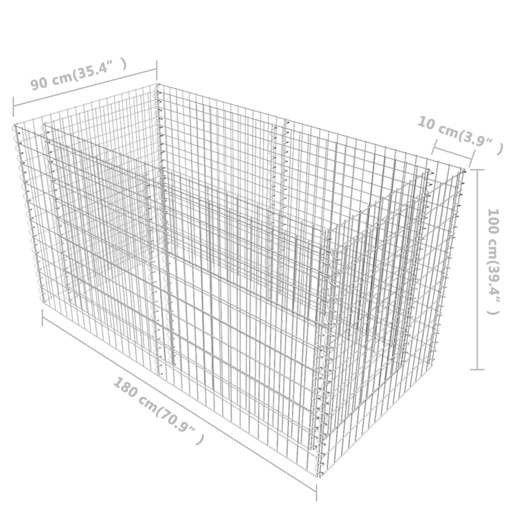 Strat înălțat gabion, argintiu, 180 x 90 x 100 cm, oțel Lando - Lando