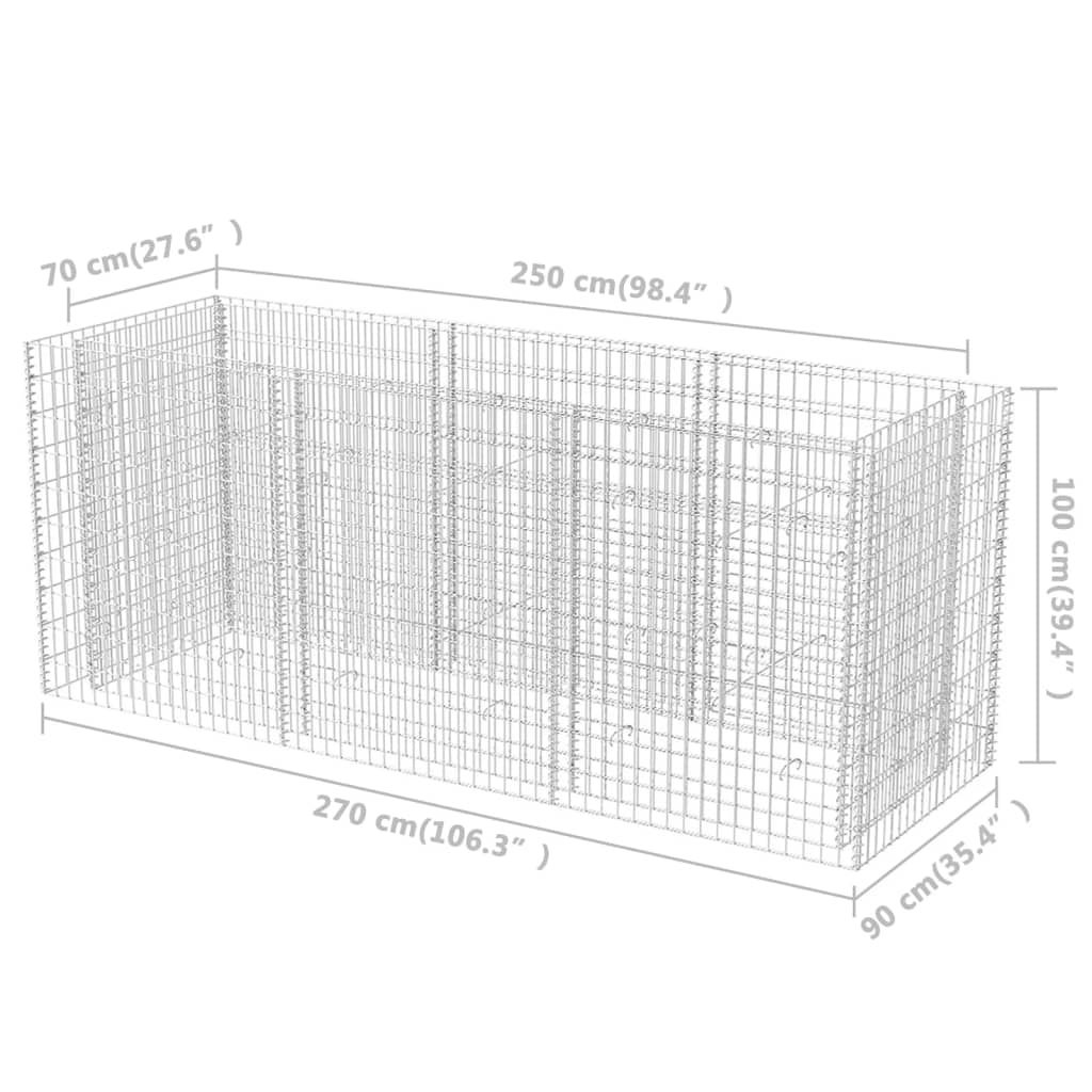 Strat înălțat gabion, 270 x 90 x 100 cm, oțel - Lando