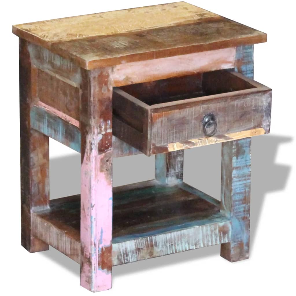 Masă laterală cu un sertar, 43x33x51 cm, lemn masiv reciclat Lando - Lando