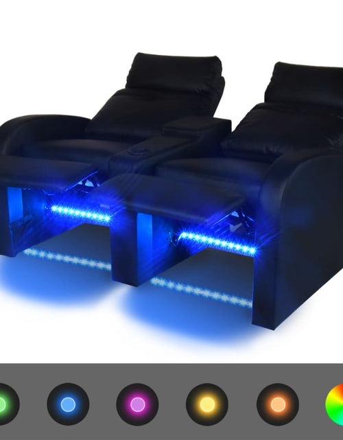 Încărcați imaginea în vizualizatorul Galerie, Fotoliu rabatabil cu LED 2 locuri piele artificială negru - Lando
