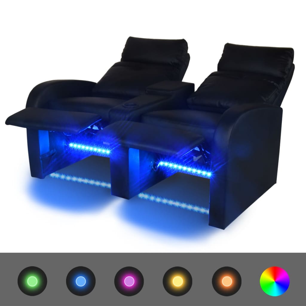 Fotoliu rabatabil cu LED 2 locuri piele artificială negru - Lando
