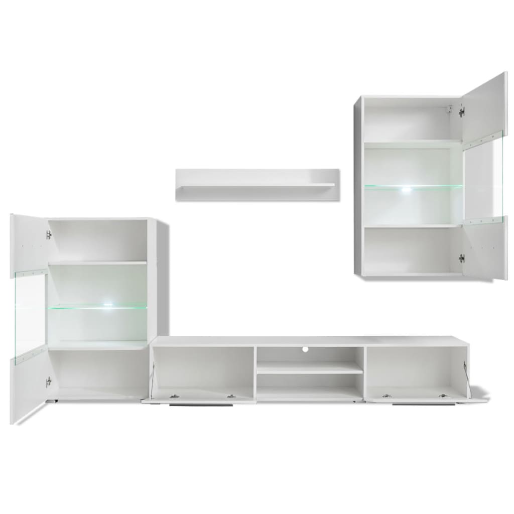 Set mobilier comodă TV de perete, 5 piese, iluminare LED, alb Lando - Lando