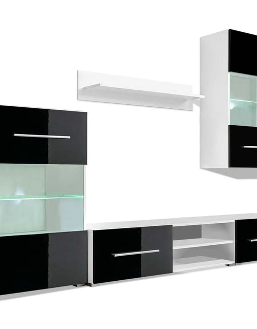 Încărcați imaginea în vizualizatorul Galerie, Set mobilier comodă TV de perete, 5 piese, iluminare LED, negru Lando - Lando
