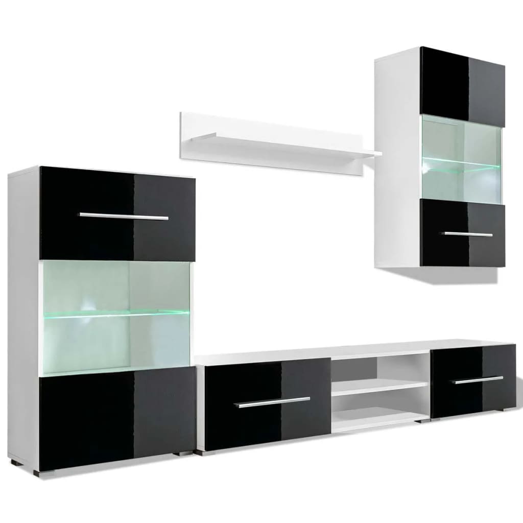 Set mobilier comodă TV de perete, 5 piese, iluminare LED, negru Lando - Lando