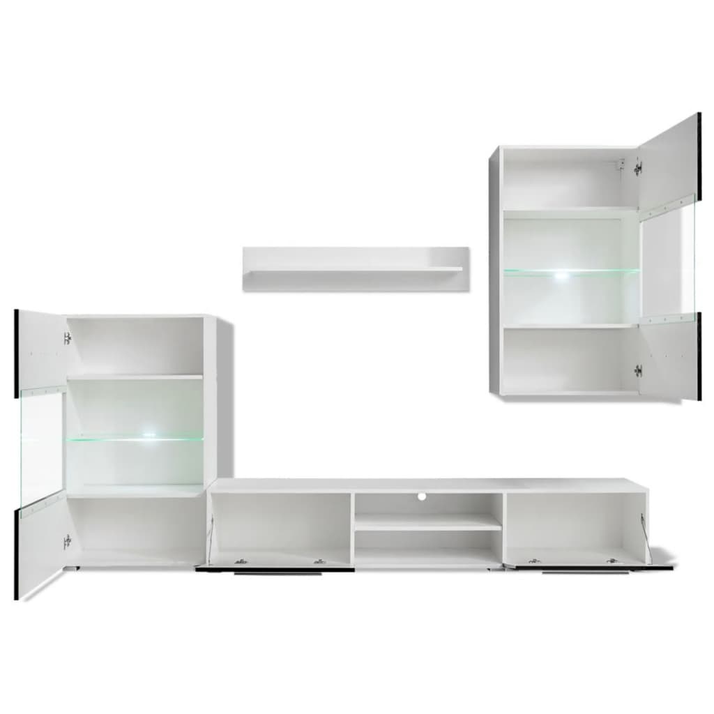 Set mobilier comodă TV de perete, 5 piese, iluminare LED, negru Lando - Lando