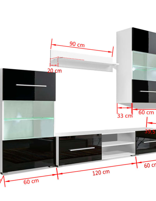 Încărcați imaginea în vizualizatorul Galerie, Set mobilier comodă TV de perete, 5 piese, iluminare LED, negru Lando - Lando
