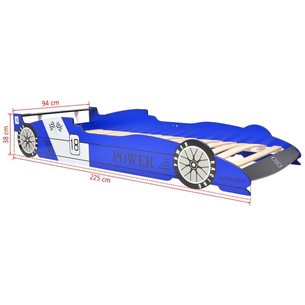 Pat copii mașină de curse, cu LED, 90 x 200 cm, albastru Lando - Lando