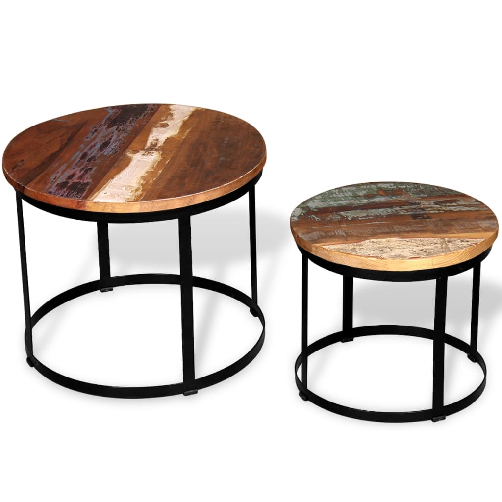 Set măsuță cafea 2 piese 40cm/50cm lemn masiv reciclat rotund Lando - Lando