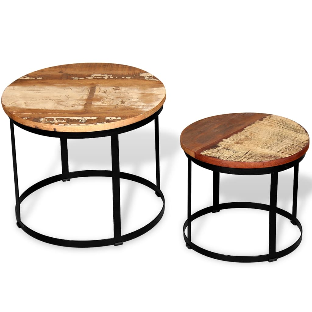 Set măsuță cafea 2 piese 40cm/50cm lemn masiv reciclat rotund Lando - Lando