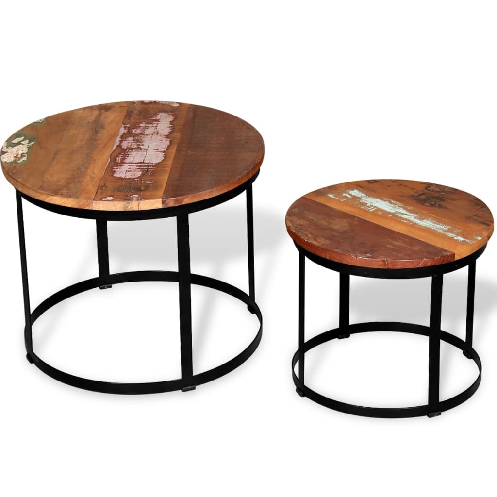 Set măsuță cafea 2 piese 40cm/50cm lemn masiv reciclat rotund Lando - Lando
