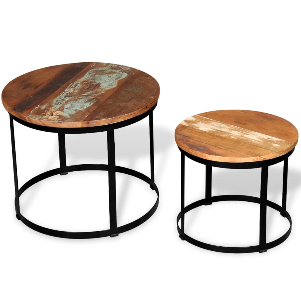 Set măsuță cafea 2 piese 40cm/50cm lemn masiv reciclat rotund Lando - Lando