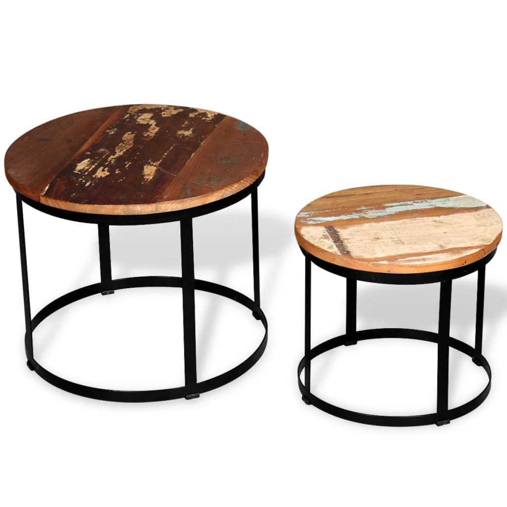 Set măsuță cafea 2 piese 40cm/50cm lemn masiv reciclat rotund Lando - Lando