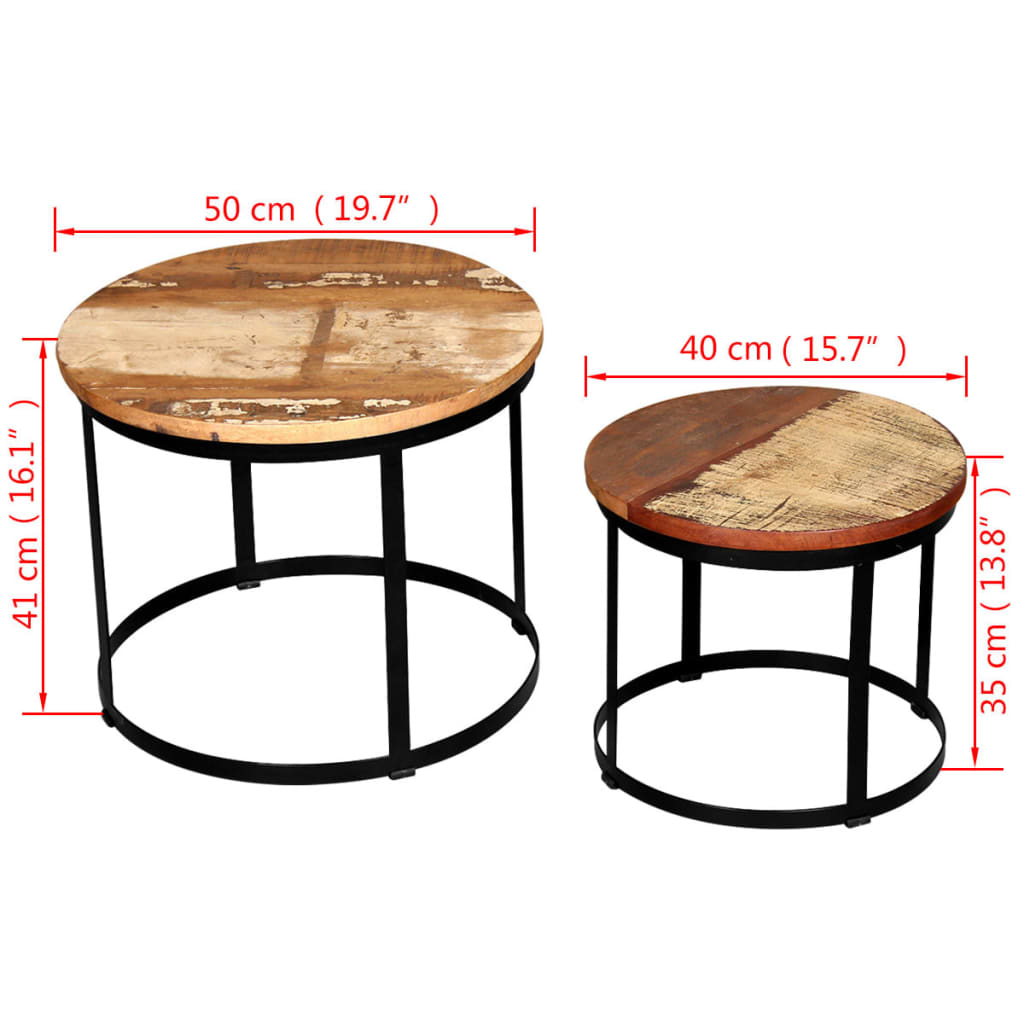 Set măsuță cafea 2 piese 40cm/50cm lemn masiv reciclat rotund Lando - Lando