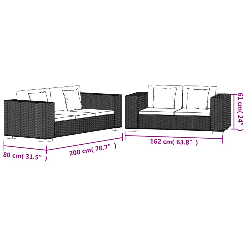 Set canapele de 2 și 3 locuri din poliratan - Lando