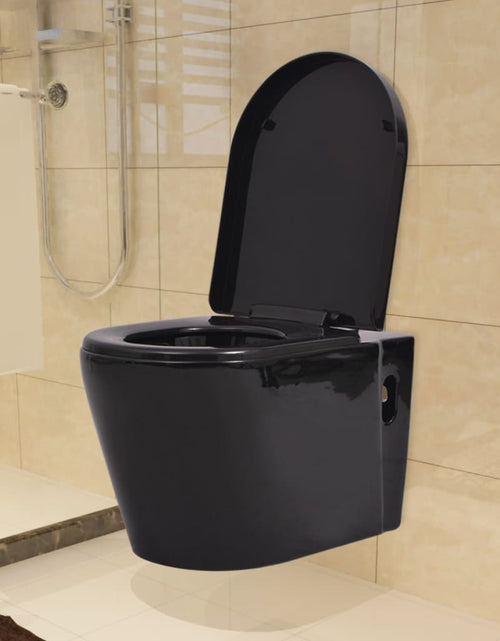 Încărcați imaginea în vizualizatorul Galerie, Vas toaletă suspendat cu rezervor încastrat, ceramică, negru - Lando

