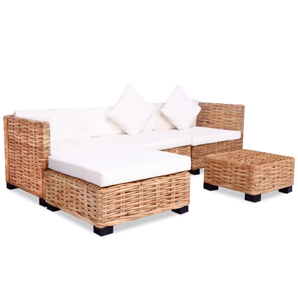 Set mobilier cu canapea 14 piese, culoare naturală, ratan - Lando