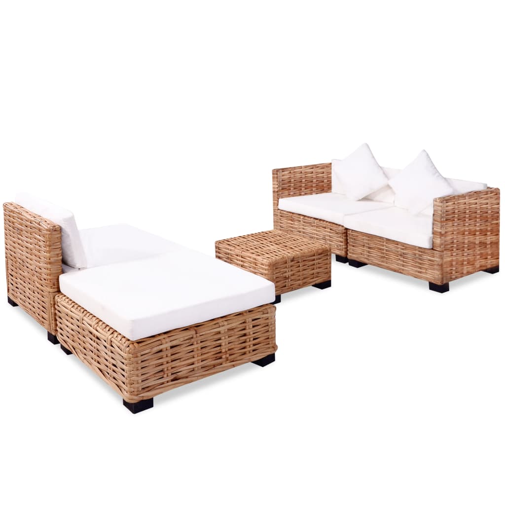 Set mobilier cu canapea 14 piese, culoare naturală, ratan - Lando