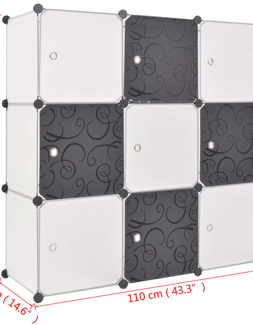 Încărcați imaginea în vizualizatorul Galerie, Dulap de depozitare tip cub, cu 9 compartimente, negru și alb Lando - Lando
