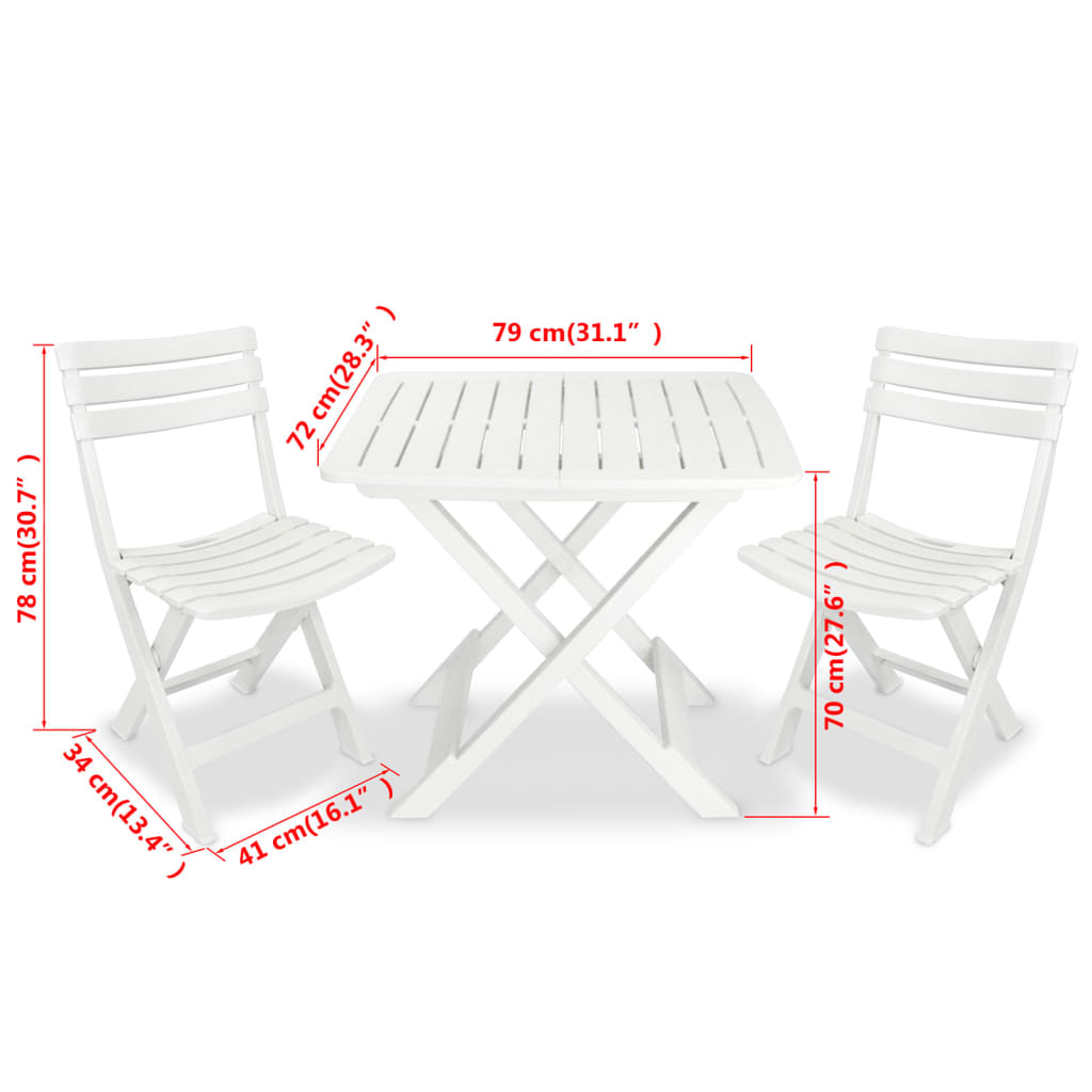 Set mobilier bistro pliabil, 3 piese, alb, plastic Lando - Lando