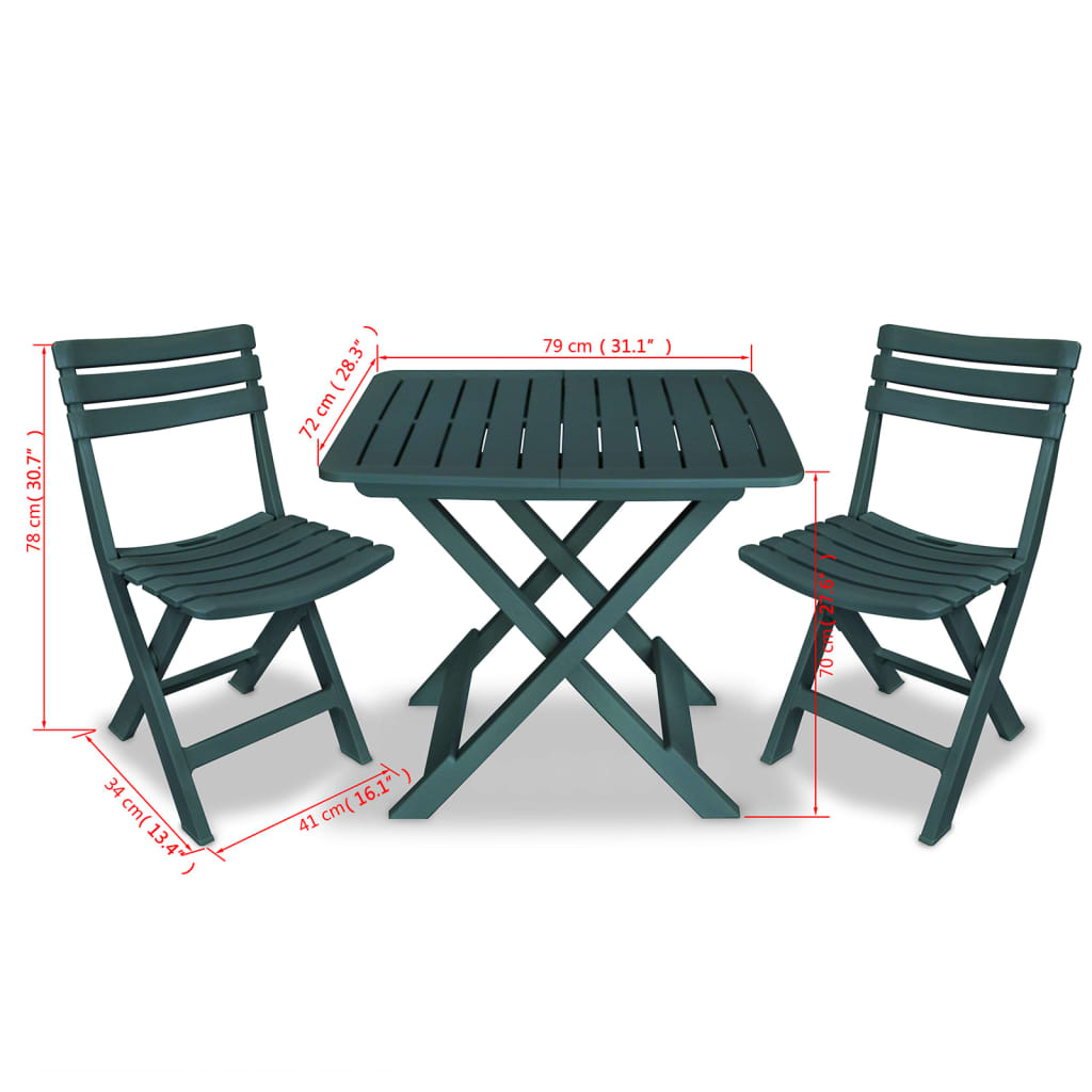 Set mobilier bistro pliabil, 3 piese, verde, plastic Lando - Lando