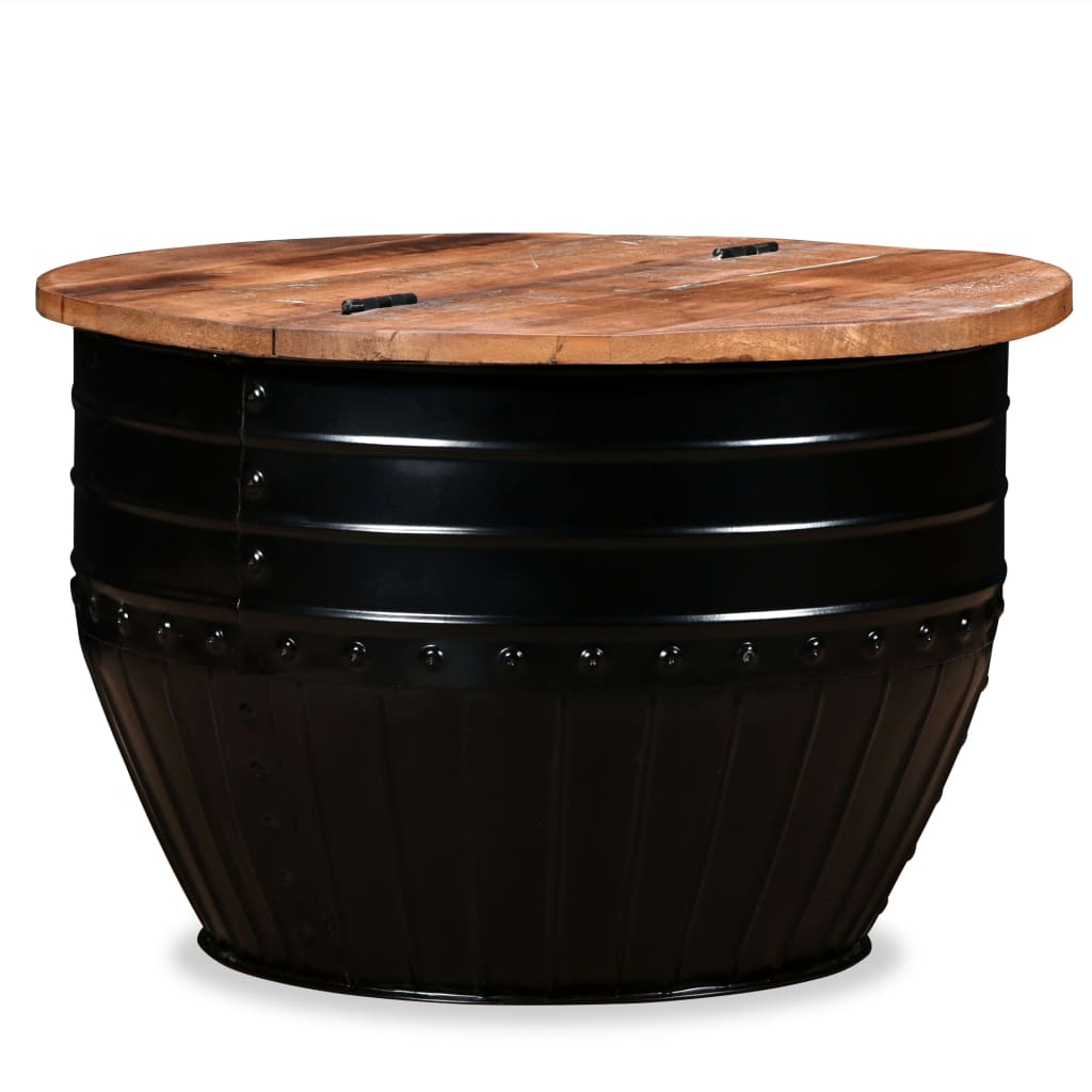 Măsuță de cafea în formă de butoi negru lemn masiv reciclat Lando - Lando