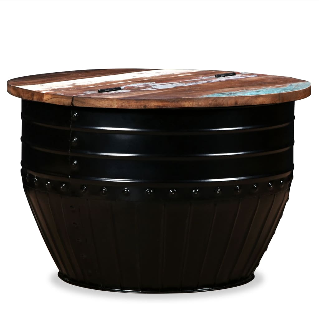 Măsuță de cafea în formă de butoi negru lemn masiv reciclat Lando - Lando