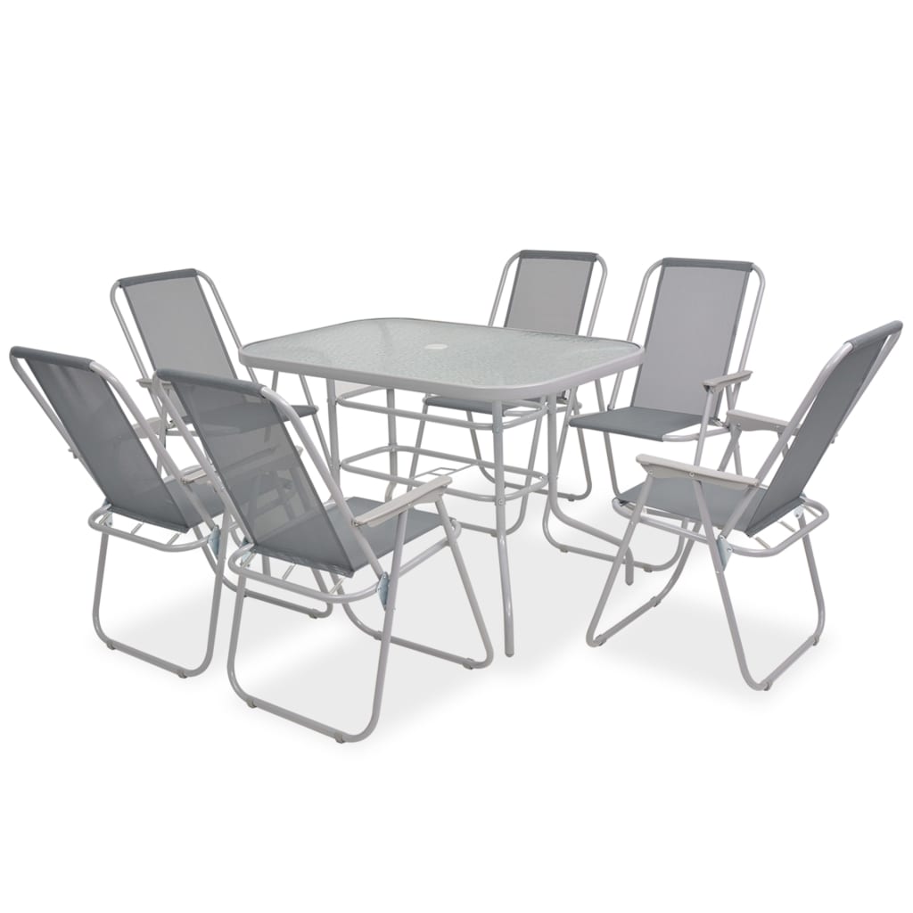 Set mobilier de exterior, 8 piese, gri, oțel și textilenă Lando - Lando