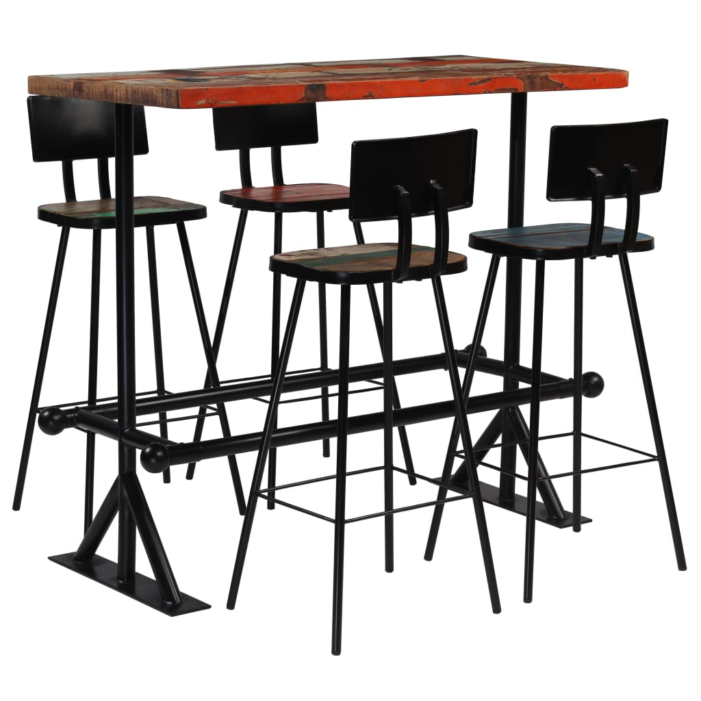 Set mobilier de bar, 5 piese, multicolor, lemn masiv reciclat - Lando