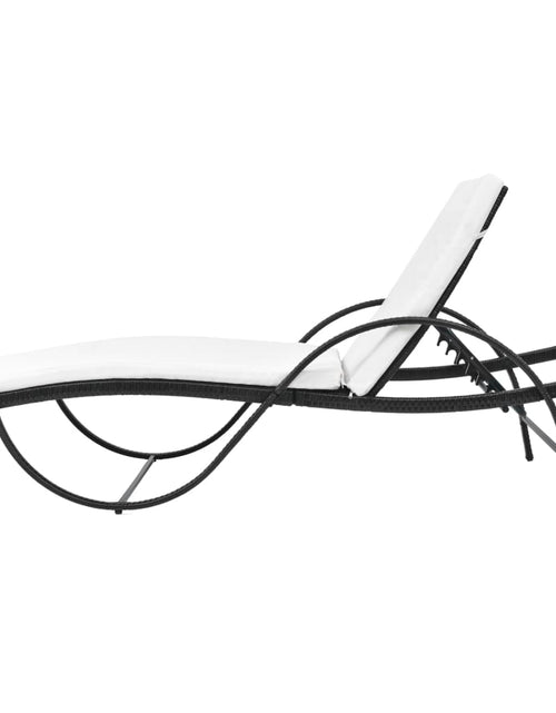 Încărcați imaginea în vizualizatorul Galerie, Șezlonguri de plajă cu masă, 2 buc., negru, poliratan - Lando
