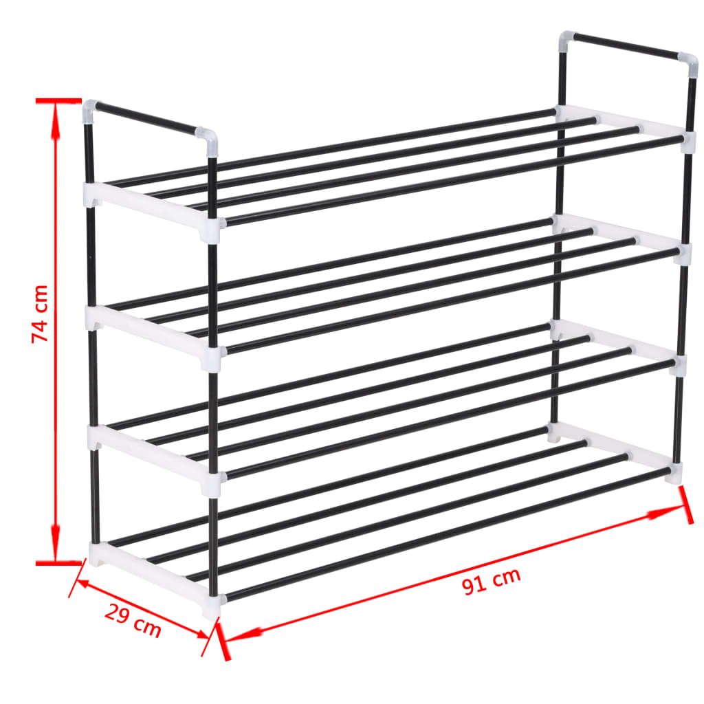 Raft încălțăminte cu 4 etajere din metal și plastic, Negru Lando - Lando