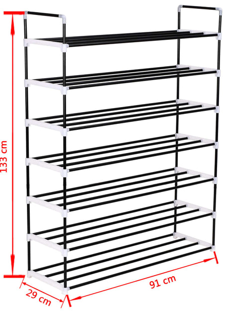 Încărcați imaginea în vizualizatorul Galerie, Raft încălțăminte cu 7 etajere din metal și plastic, negru - Lando

