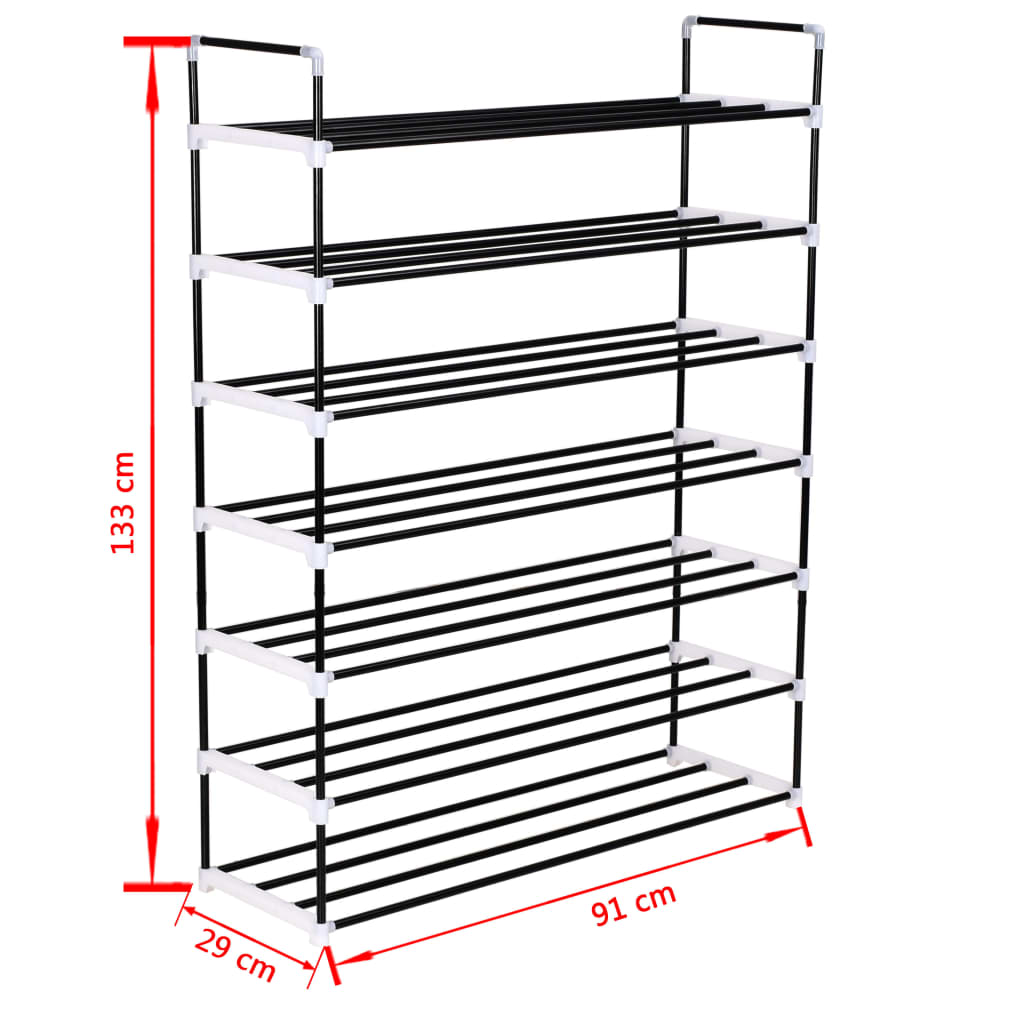 Raft încălțăminte cu 7 etajere din metal și plastic, negru - Lando