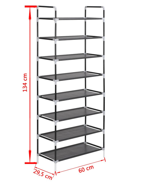 Загрузите изображение в средство просмотра галереи, Raft încălțăminte 8 rafturi, Metal și textil nețesut, Negru Lando - Lando
