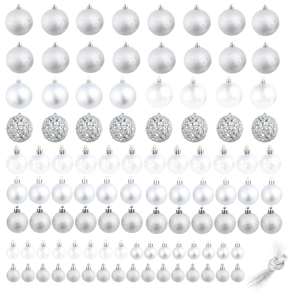 Set globuri de Crăciun 100 de piese, 3/4/6 cm, argintiu Lando - Lando