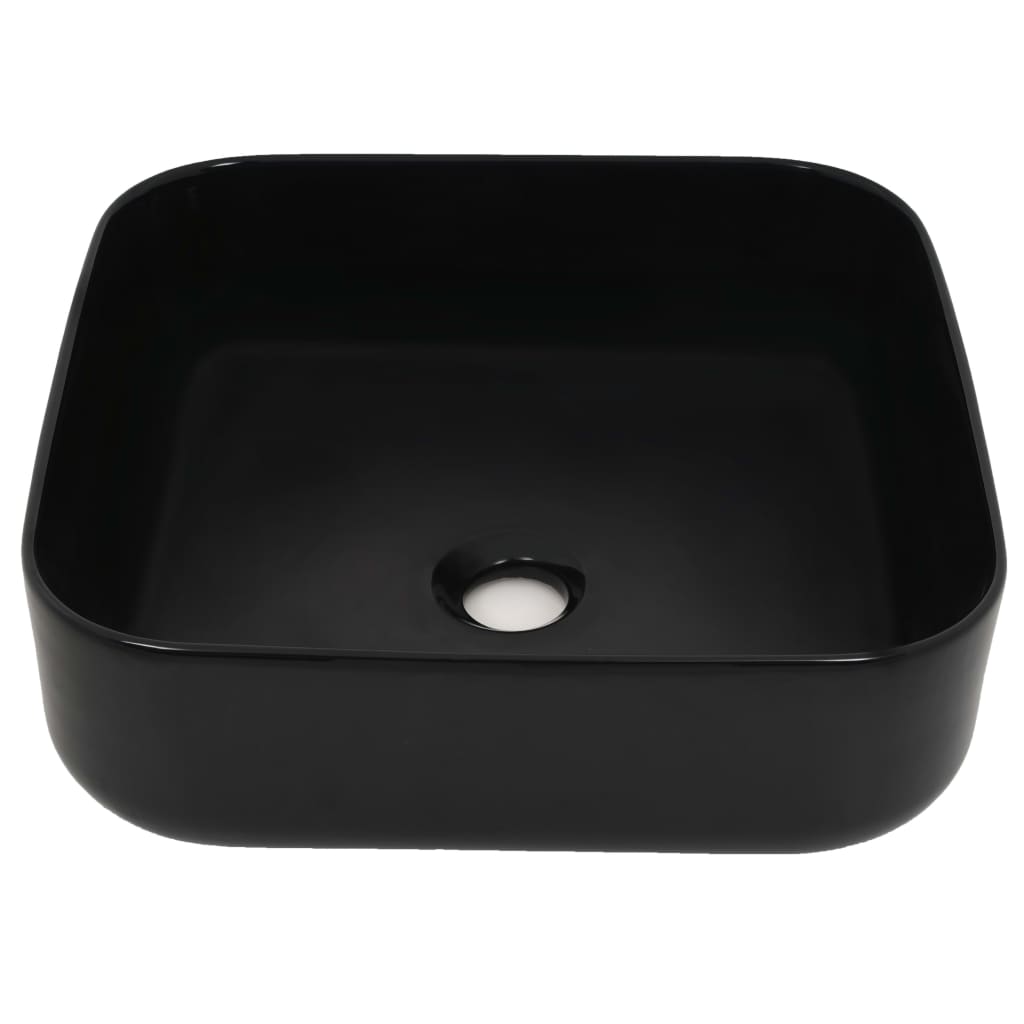 Chiuvetă de baie din ceramică, pătrată, negru, 38x38x13,5 cm Lando - Lando