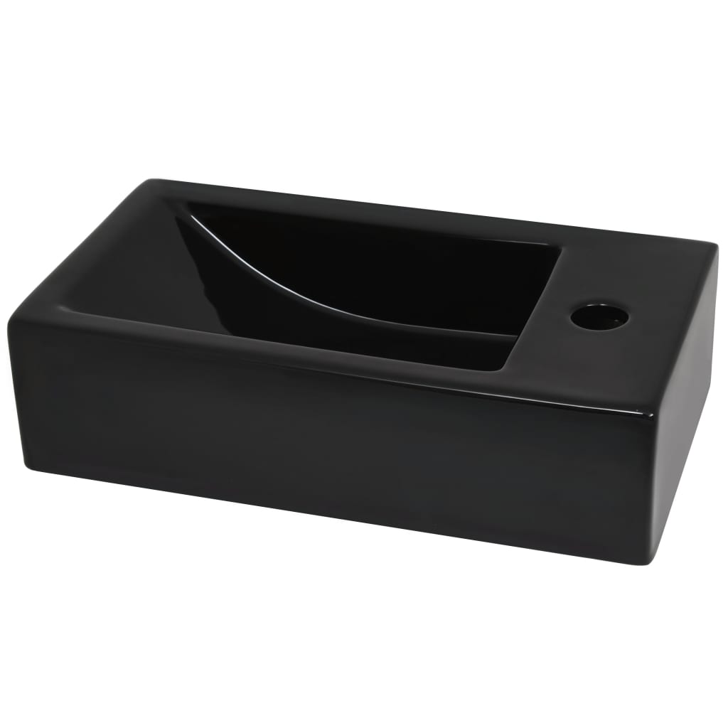 Chiuvetă cu orificiu robinet, negru, 46x25,5x12, ceramică Lando - Lando