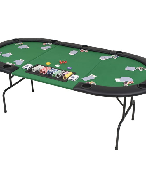 Încărcați imaginea în vizualizatorul Galerie, Masă de poker pliabilă în 3, pentru 9 jucători, oval, Verde - Lando
