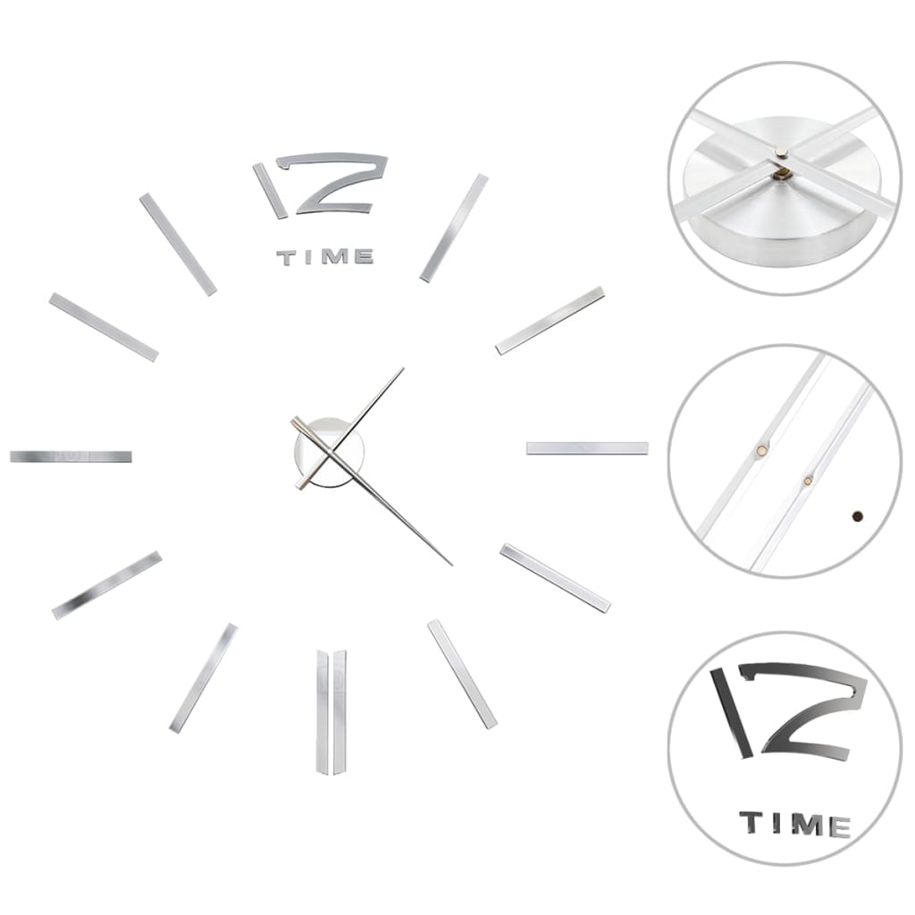 Ceas de perete 3D, argintiu, 100 cm, XXL, design modern - Lando