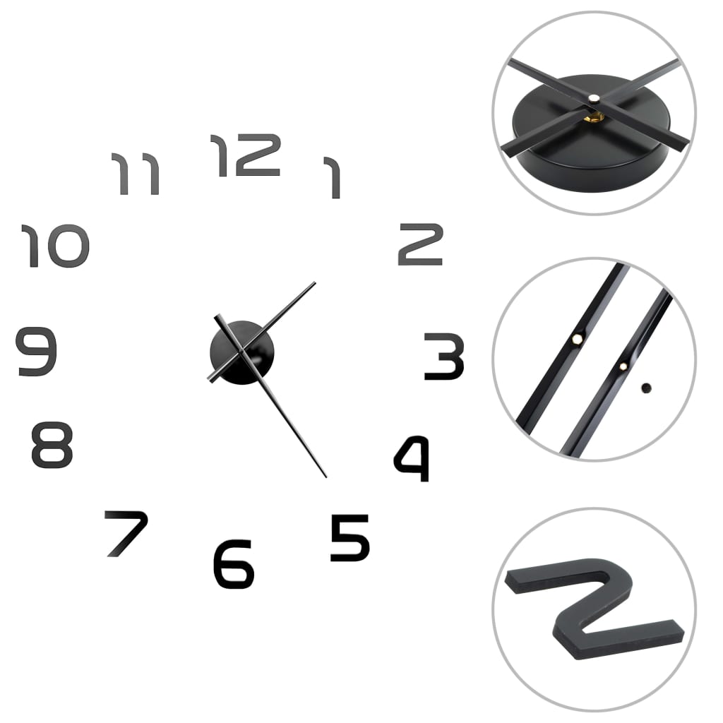 Ceas de perete 3D, negru, 100 cm, XXL, design modern - Lando